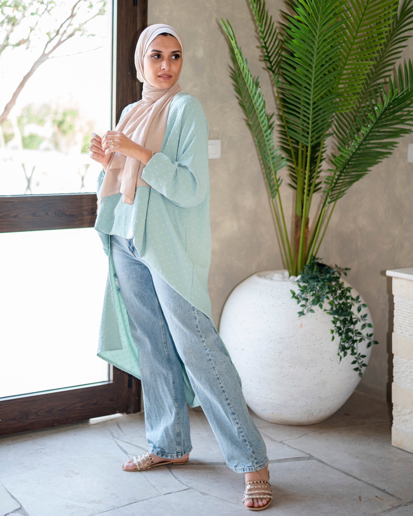 High low mint blouse