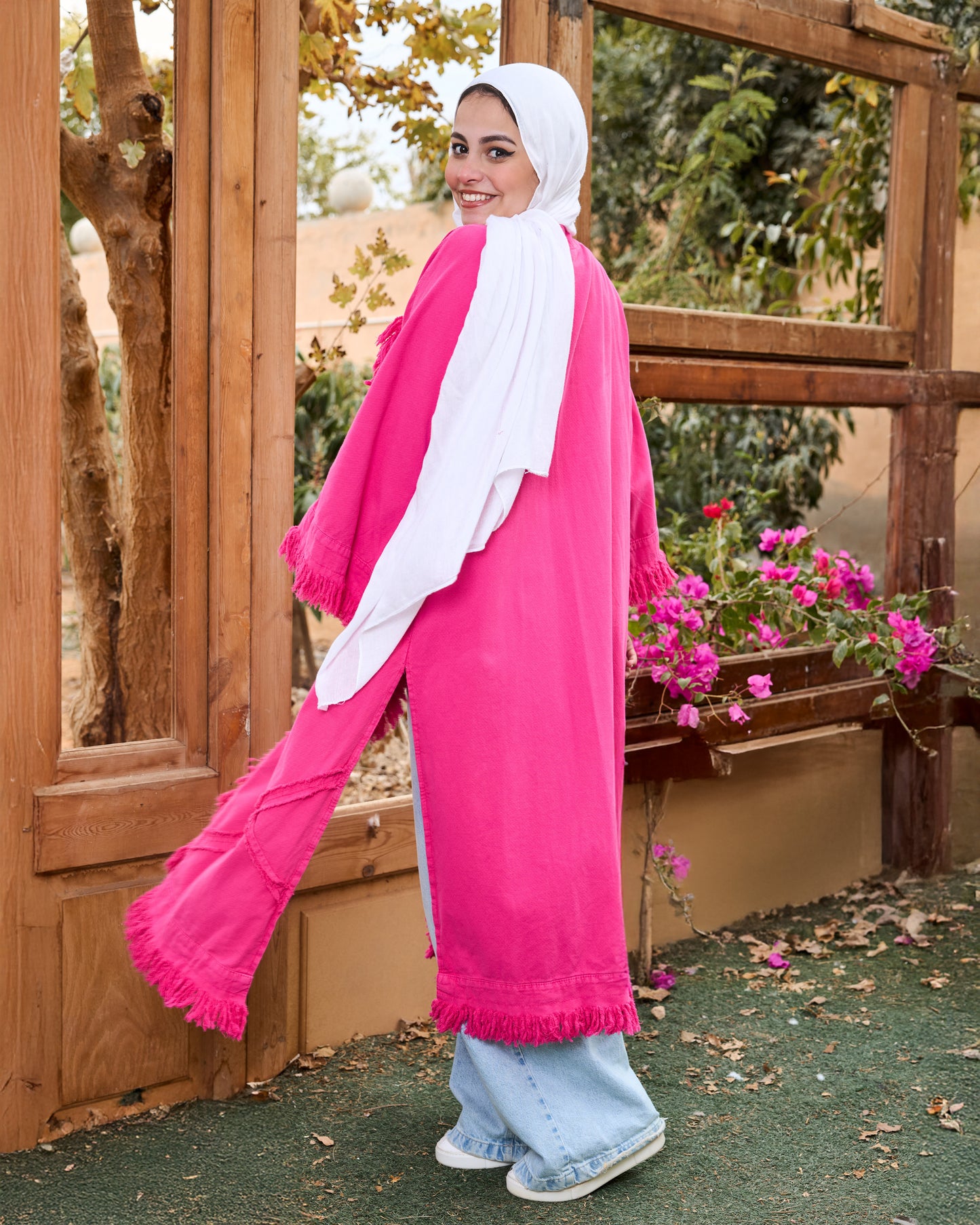 Denim cardigan in hot pink