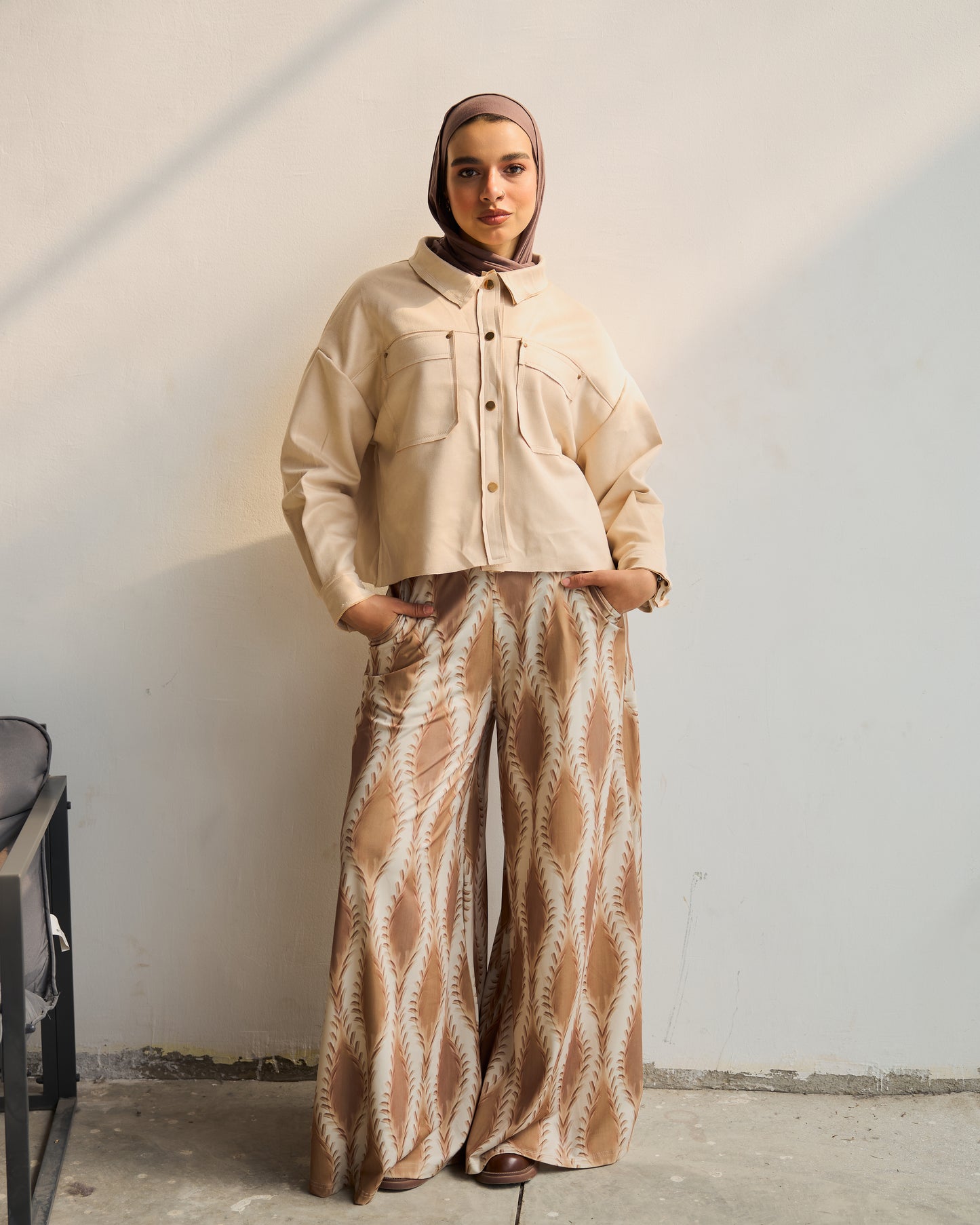 Faux Suede Shirt Jacket in Beige