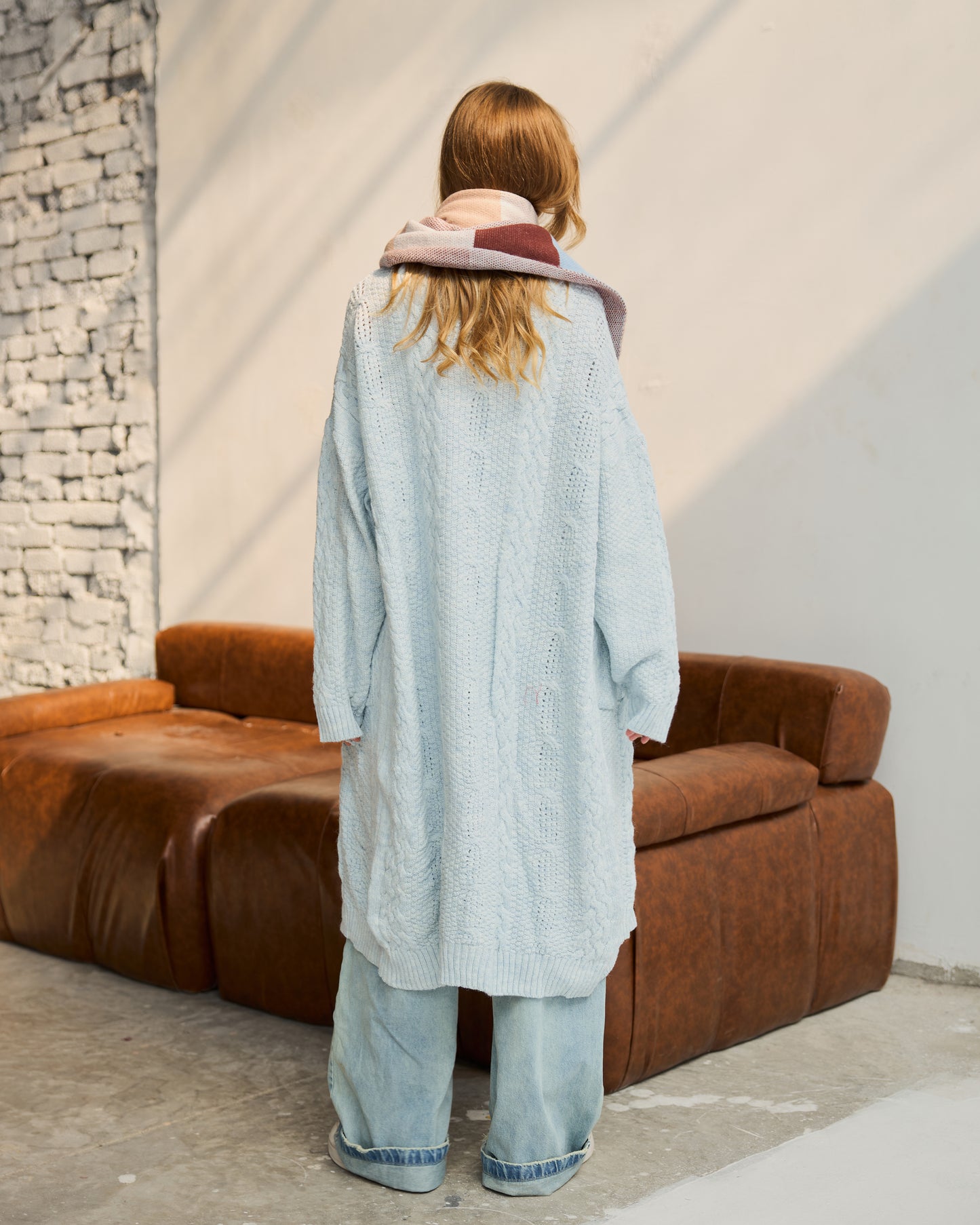 Midi Cable-knit Cardigan in Baby-blue