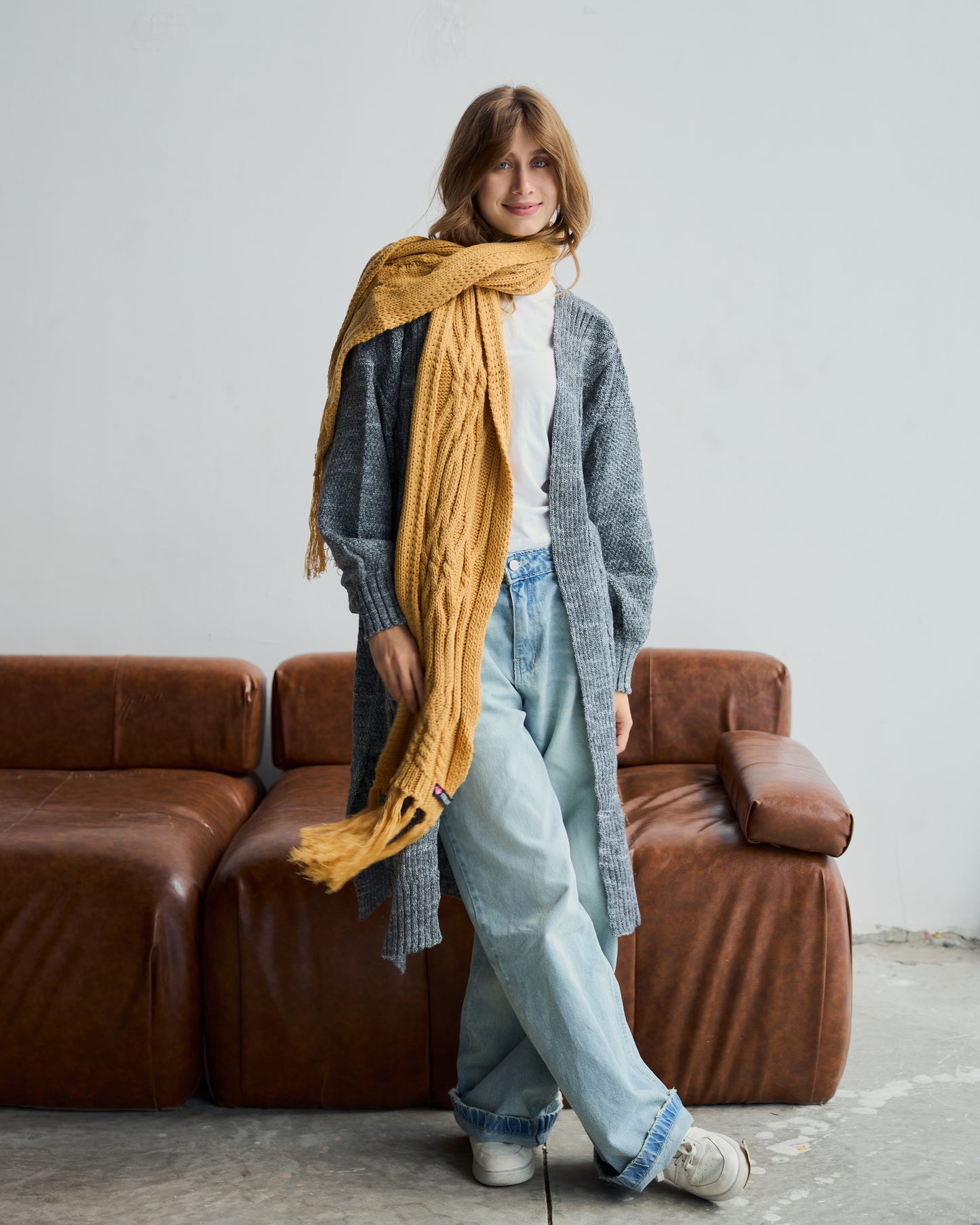 Luna Cable-knit Cardigan in Grey