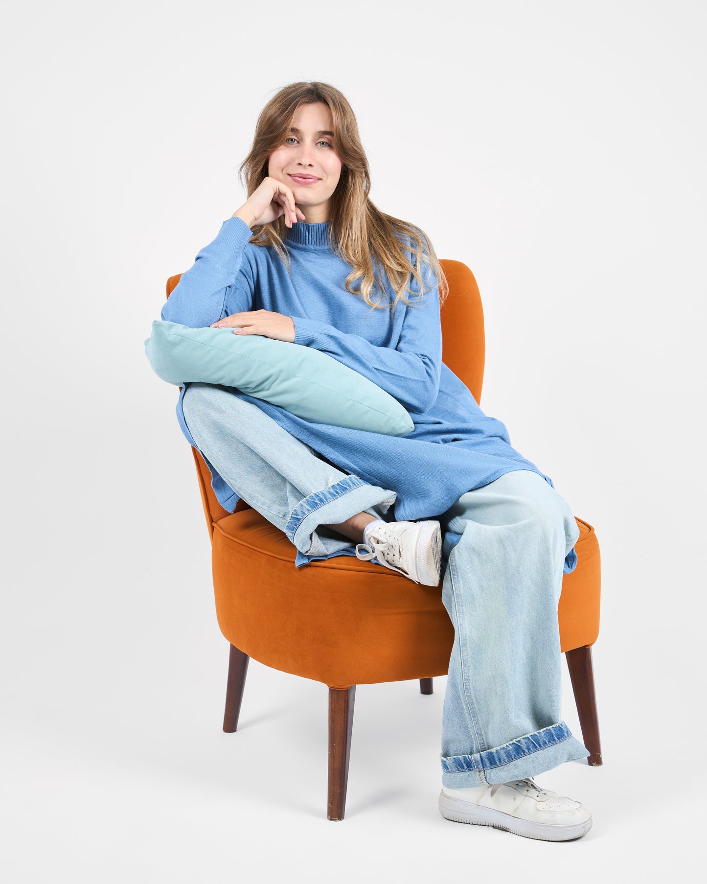 Long Basic knitted Tunic in Sky Blue