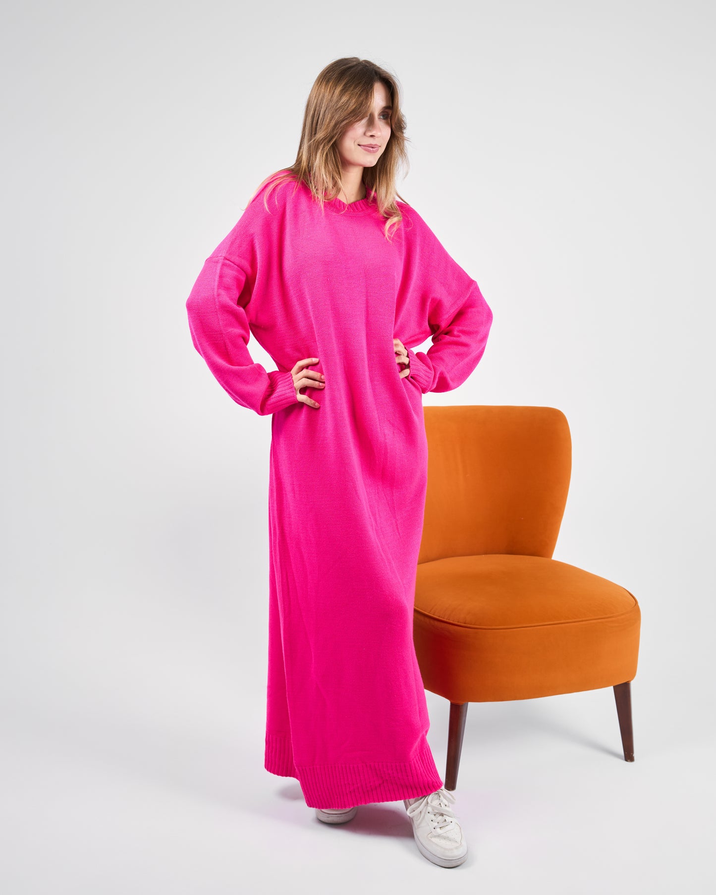 Long Hot Pink Knit Maxi Dress