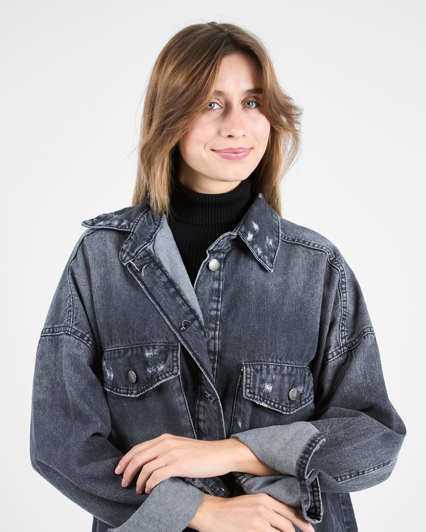Oversized Charcoal Denim Shirt-Jacket