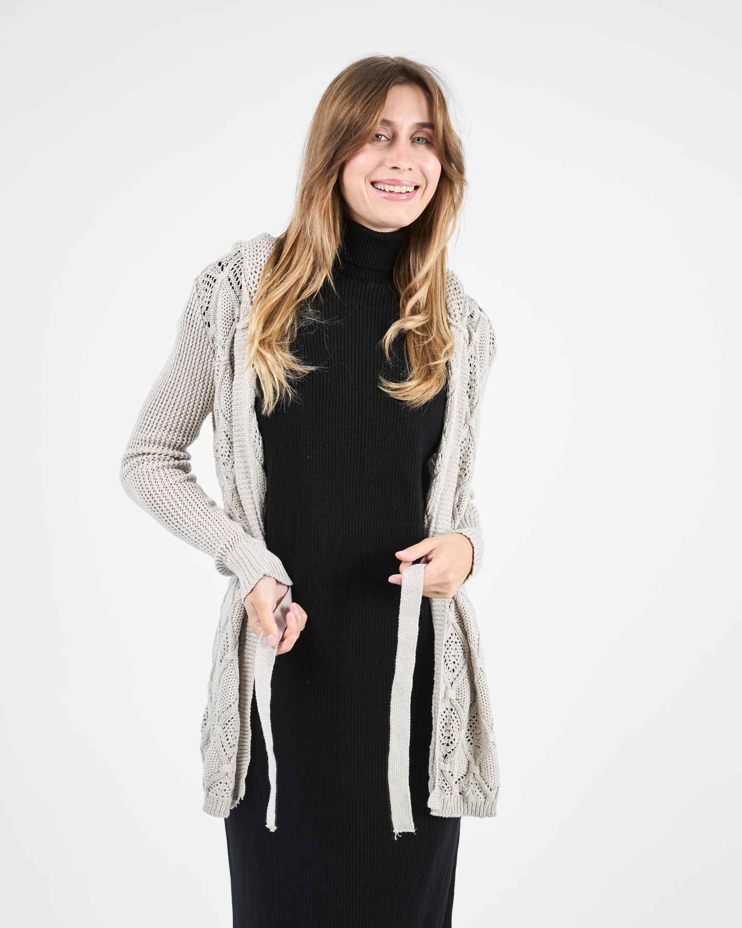 Turkish Heather Gray Tie-W belt Cardigan