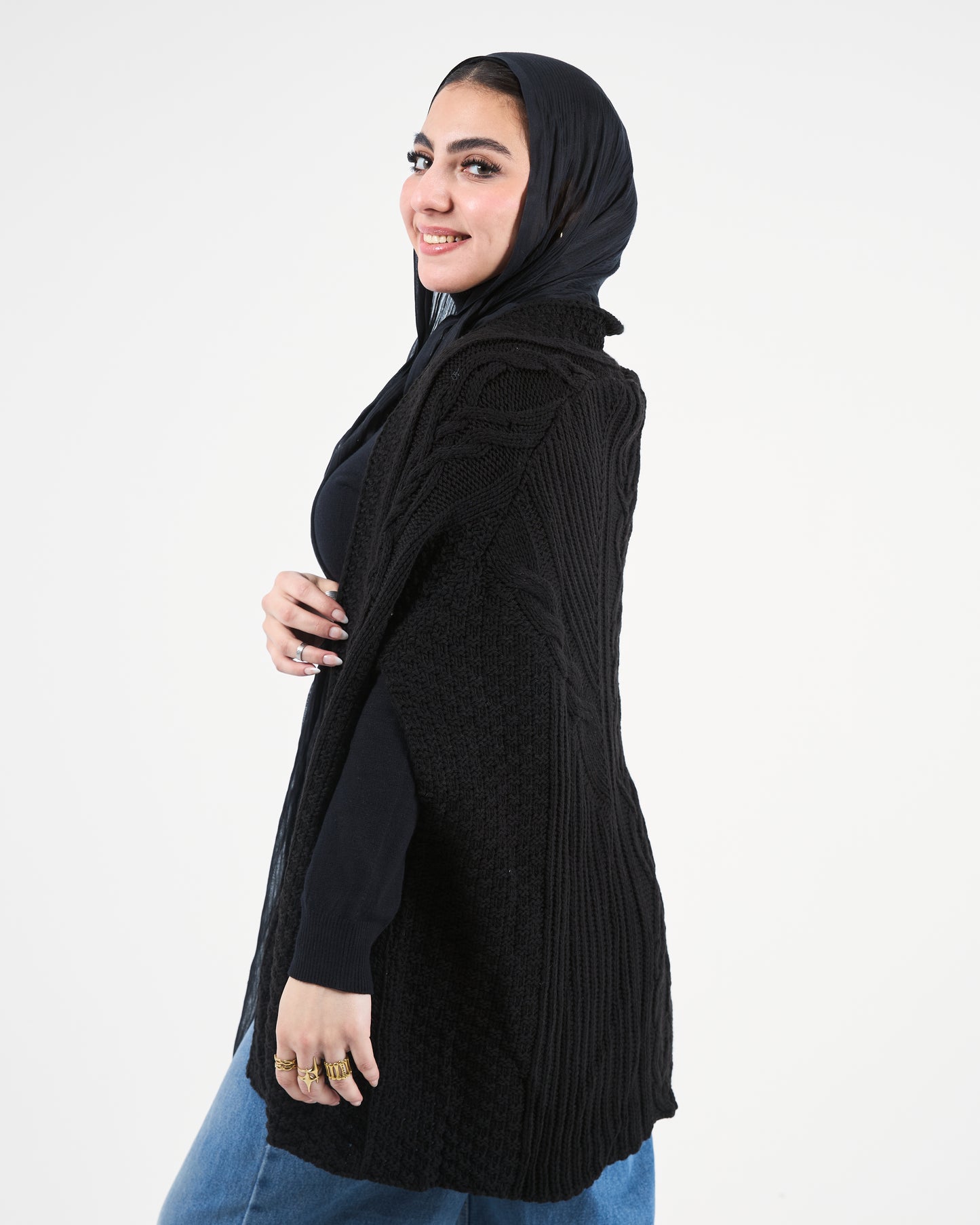 Black Cable-Knit Cardigan