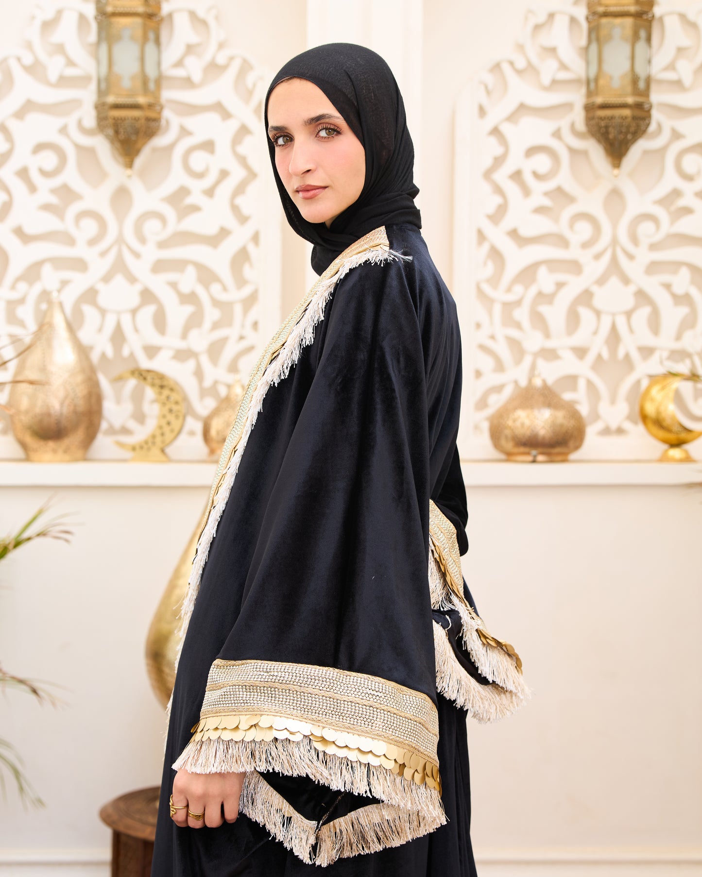 Royal Black Velvet Embellished Kaftan – Ramadan Edition