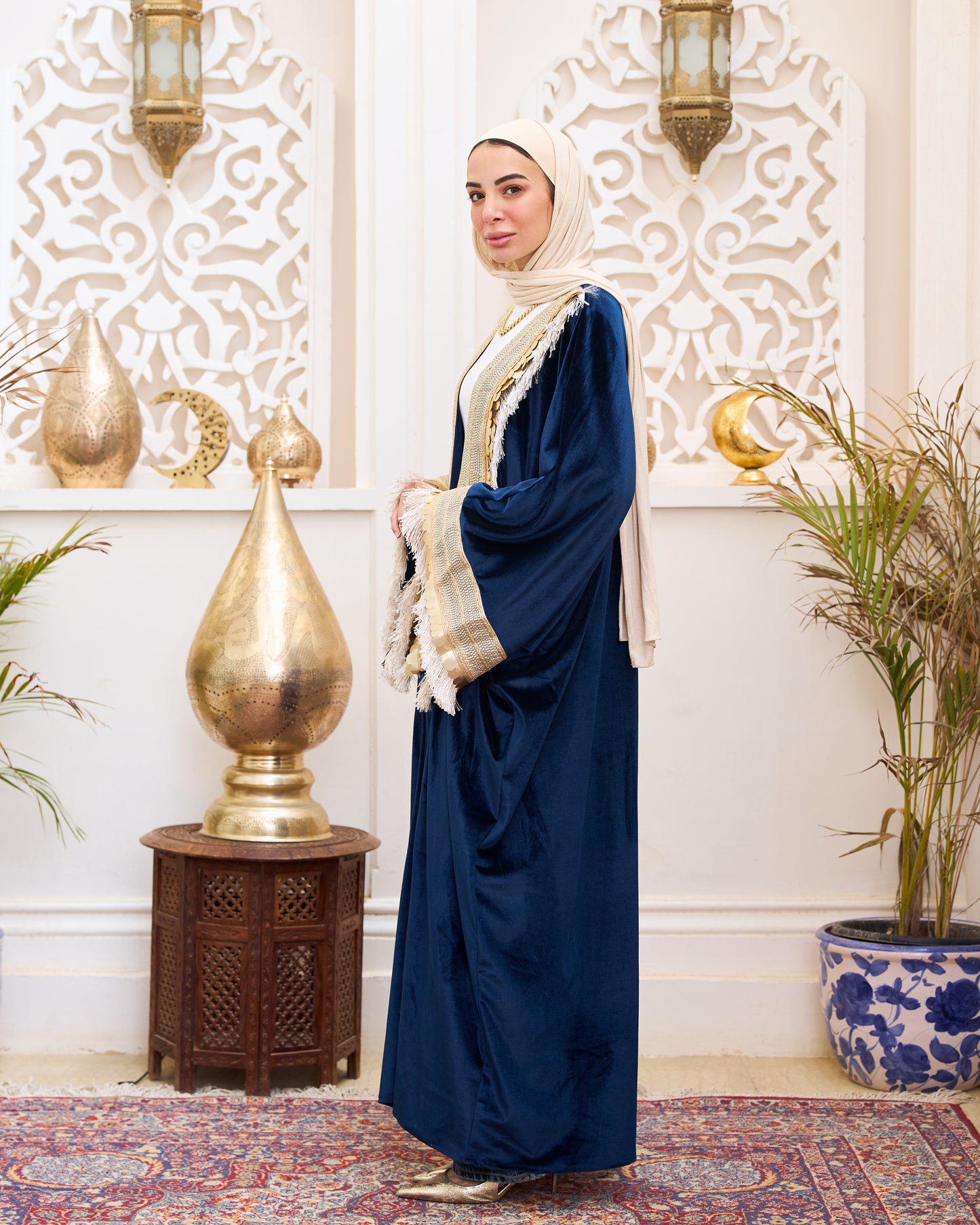 Royal Navy Velvet Embellished Kaftan – Ramadan Edition