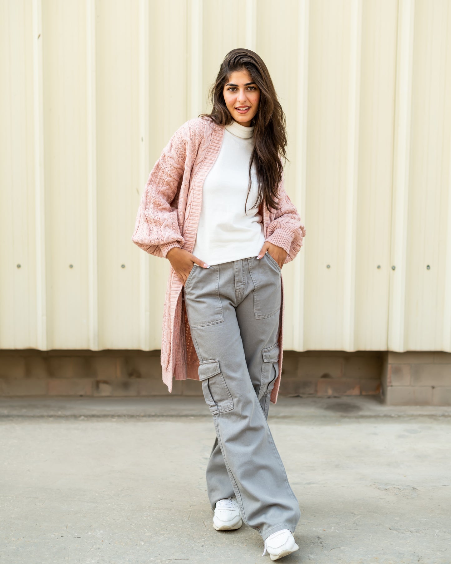 Cable-knit Cardigan in body rose