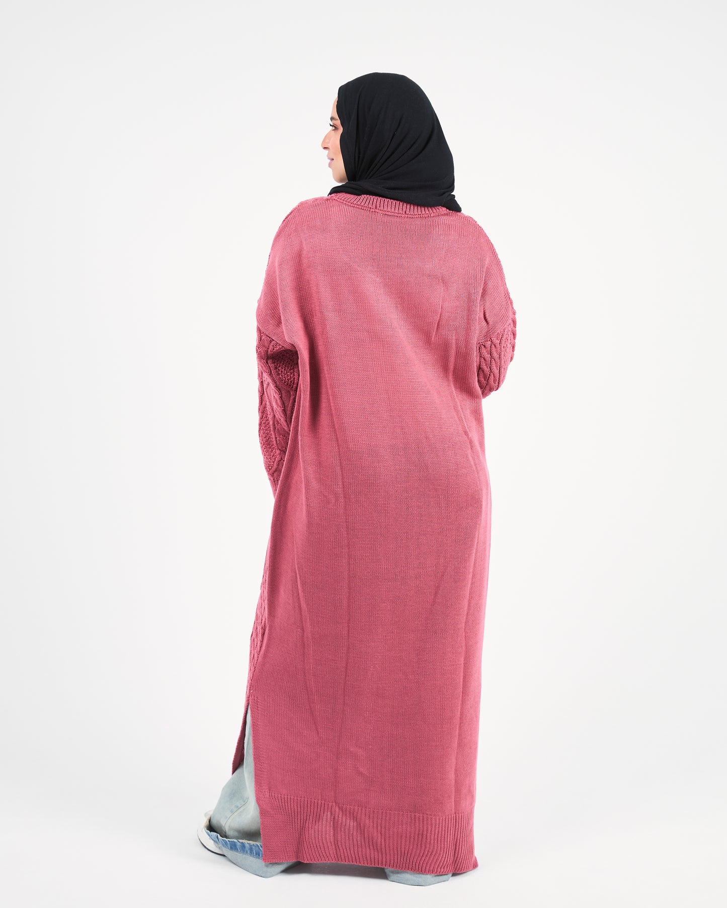Longline Cable-Knit Sweater Dress in Kashmir pink