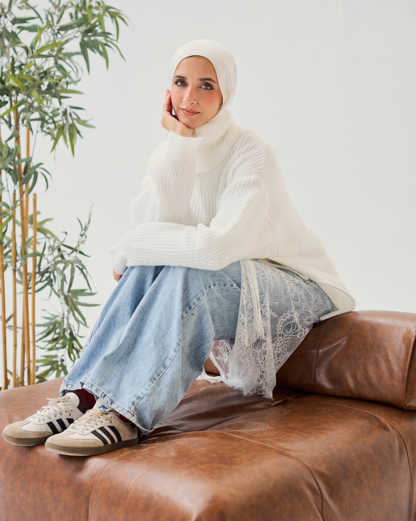 High-Low Turtle-neck Pullover In White