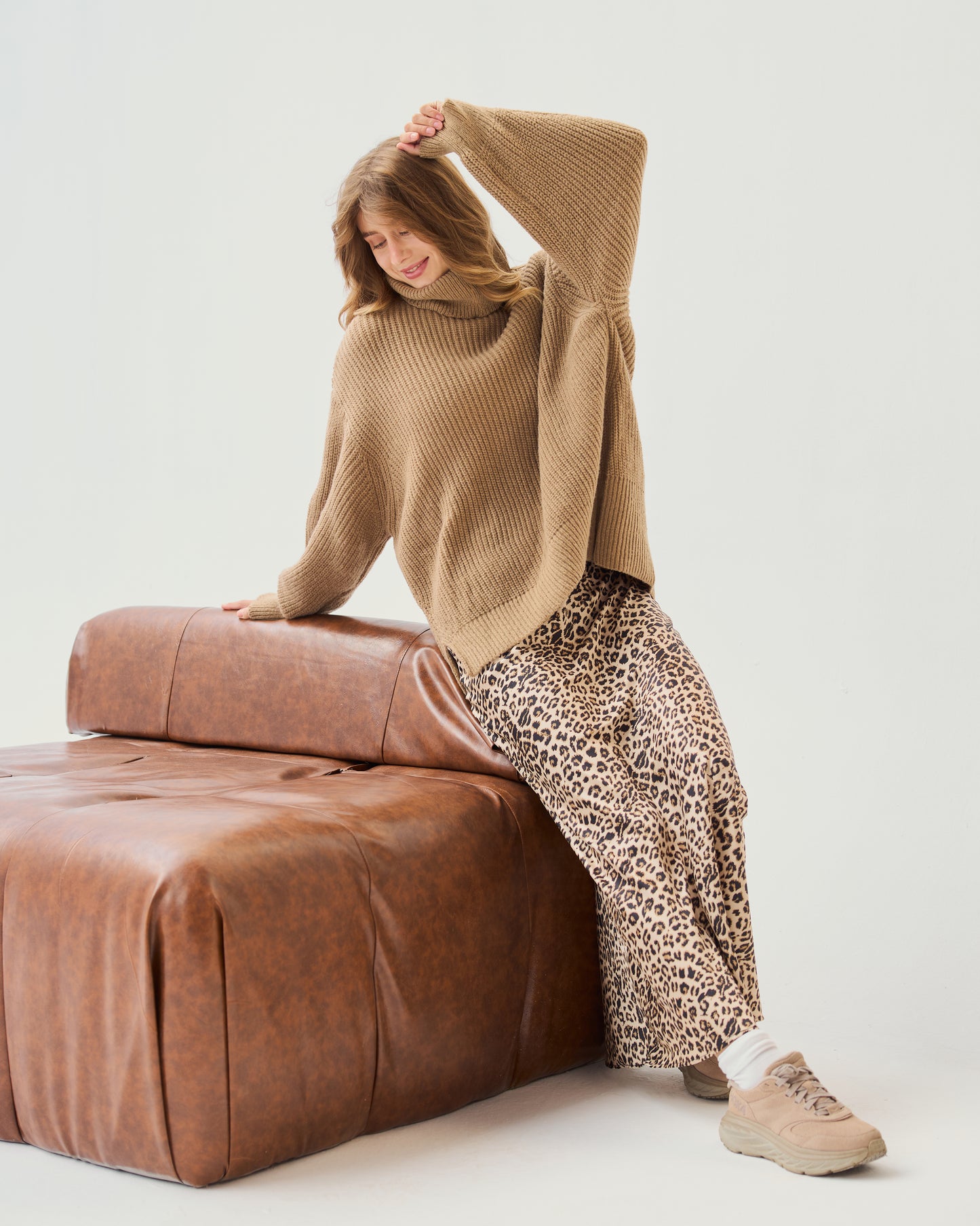 High-Low Turtle-neck Pullover In cafe