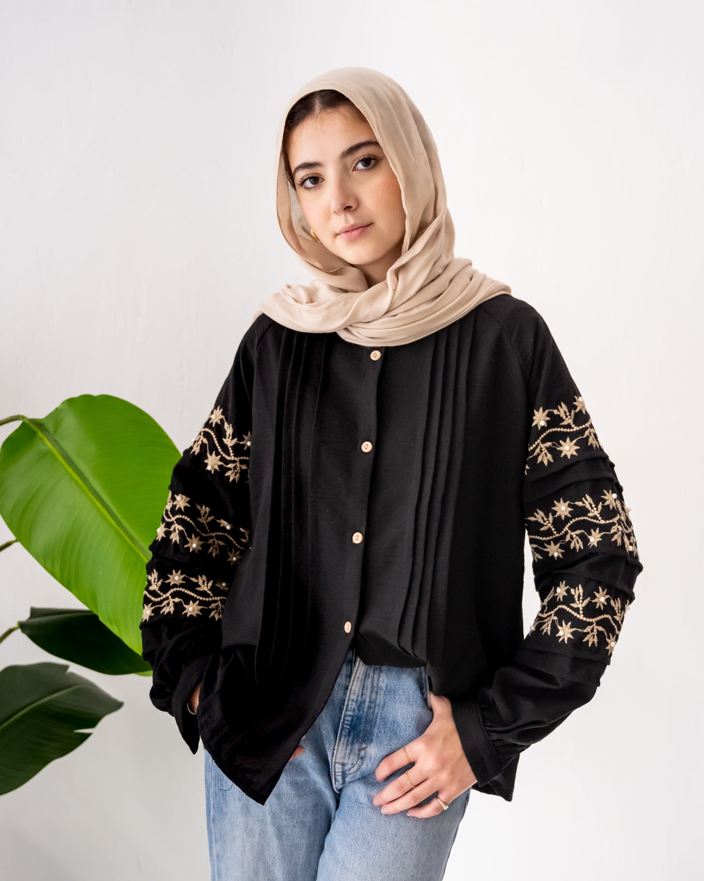 Embroidered Floral Blouse In Black