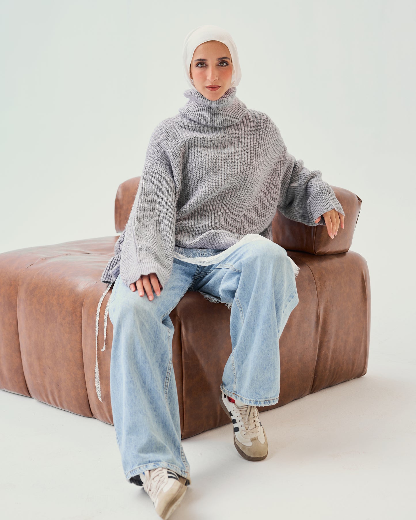 High-Low Turtle-neck Pullover In Lilac
