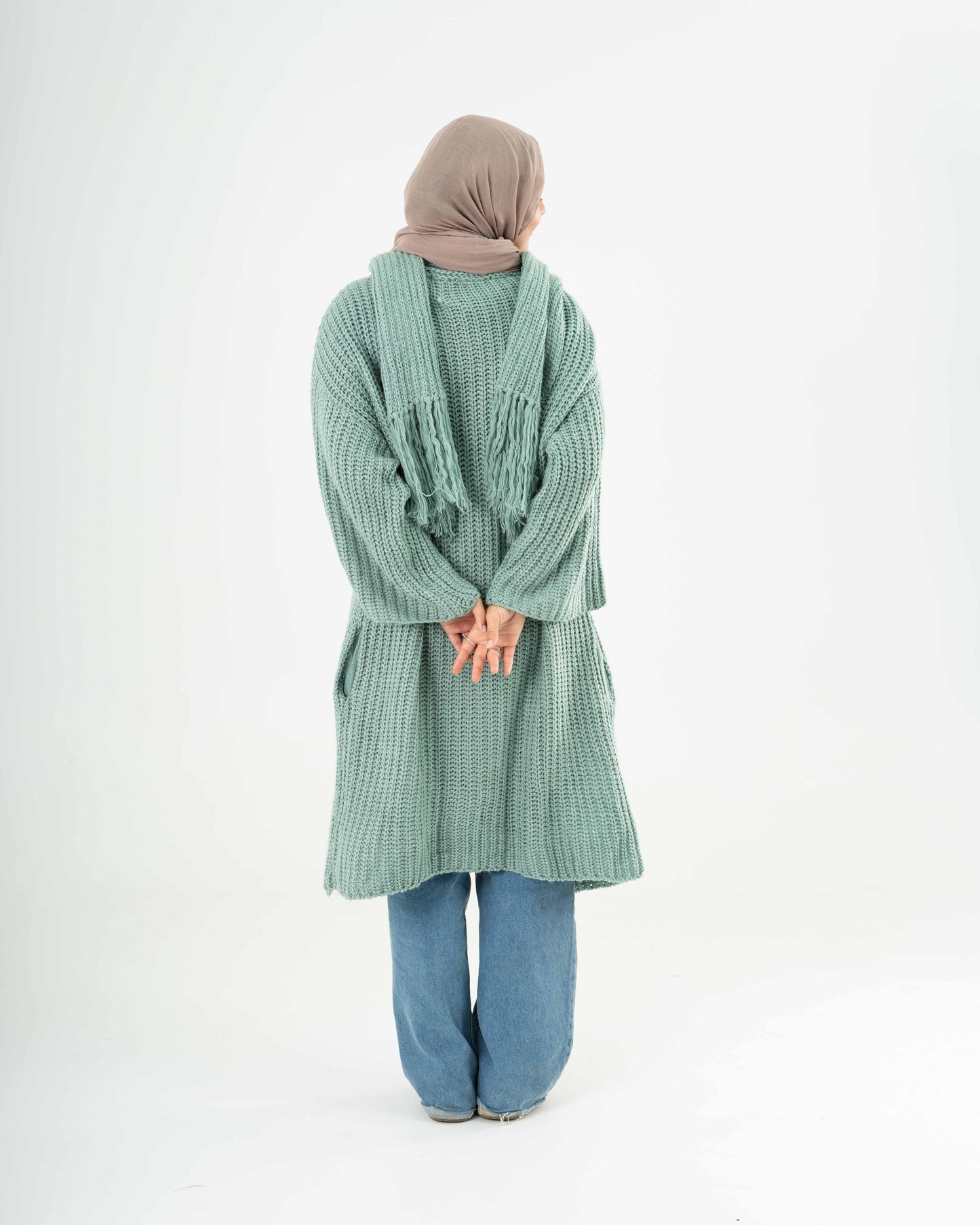 Knitted Cardigan with attached scarf in Mint
