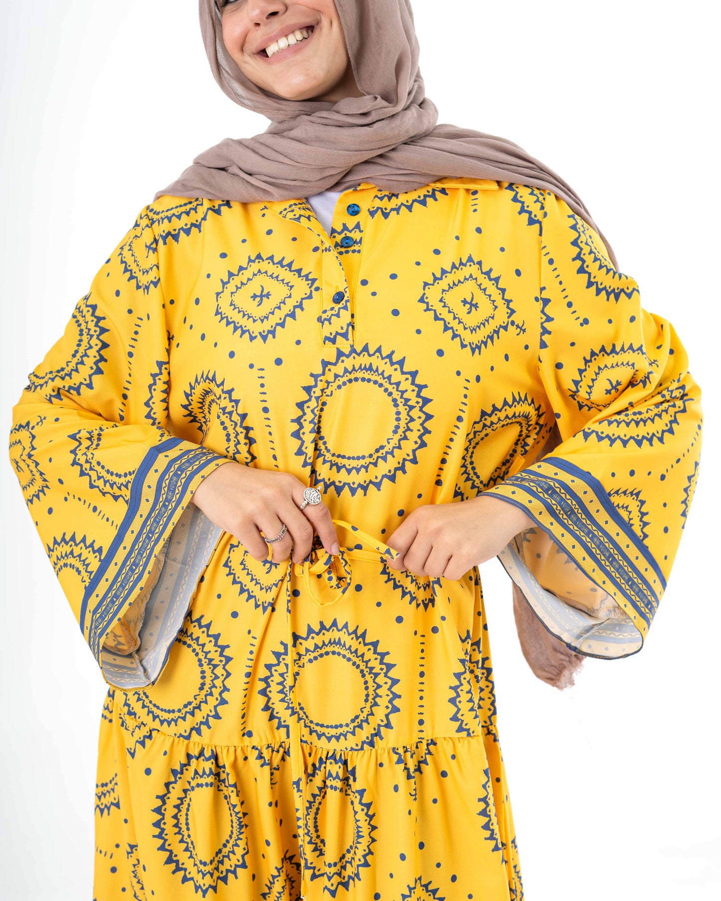 Tiered Yellow Patterned Dress