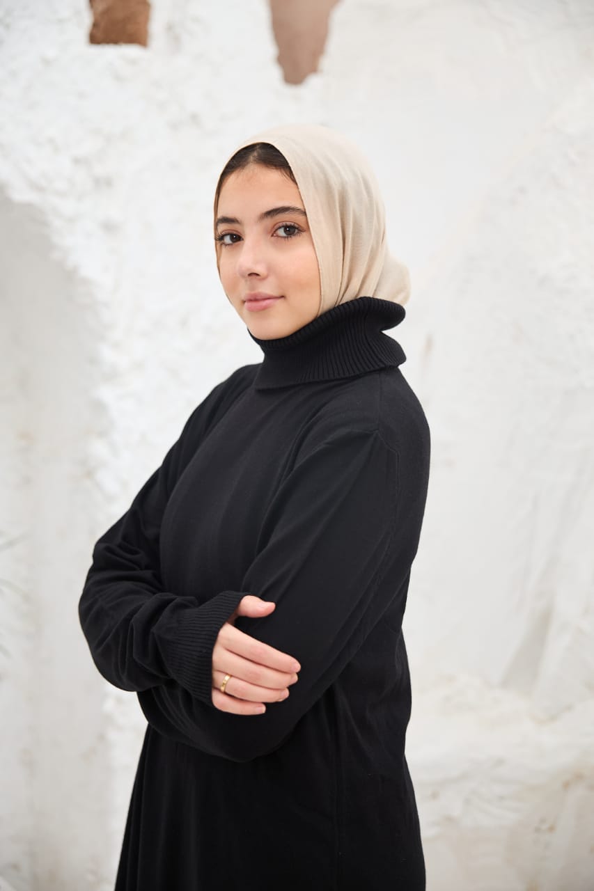 High-neck Longline Pullover in Black