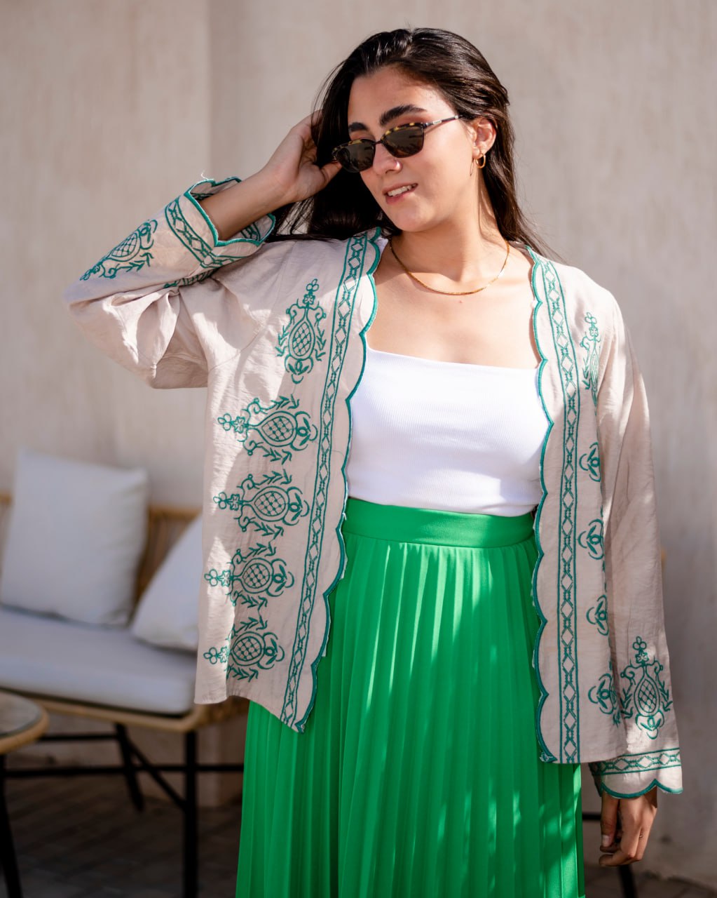 Plated skirt in green