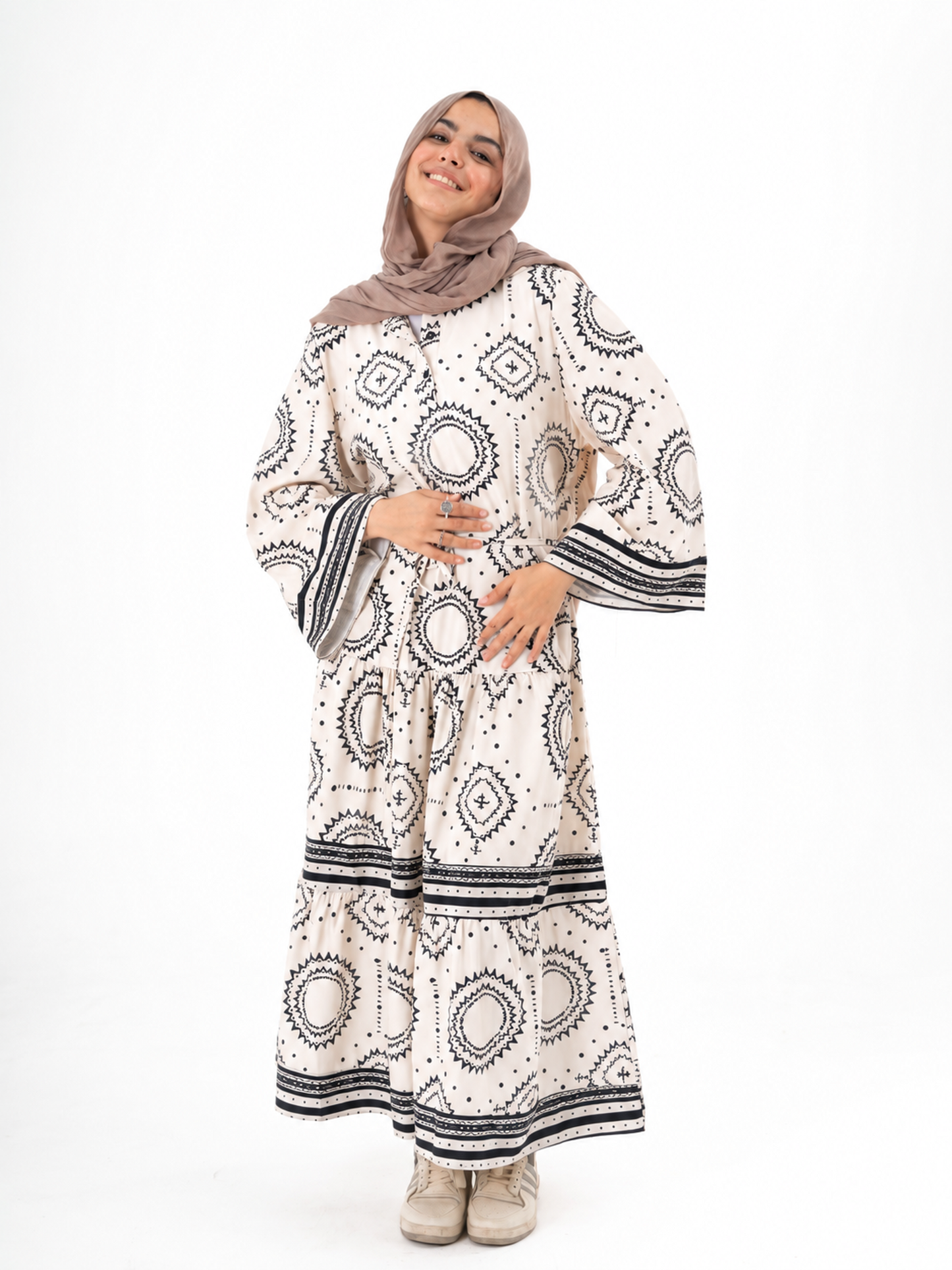 Tiered Patterned Dress In Black