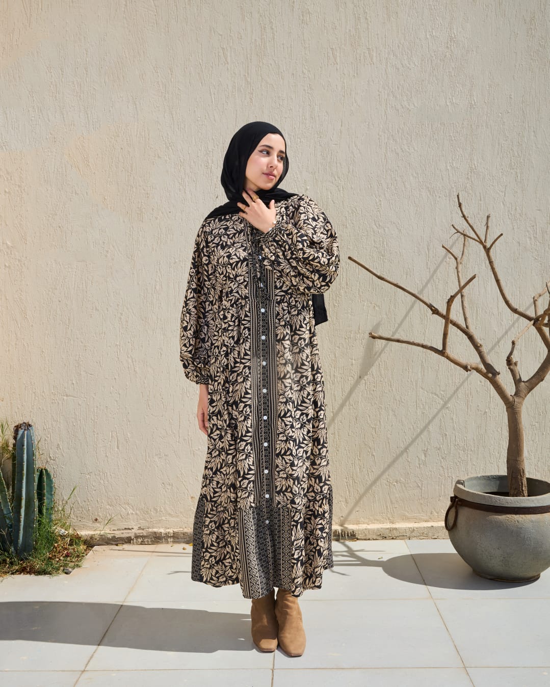 Leaves-Pattern Shirt Dress