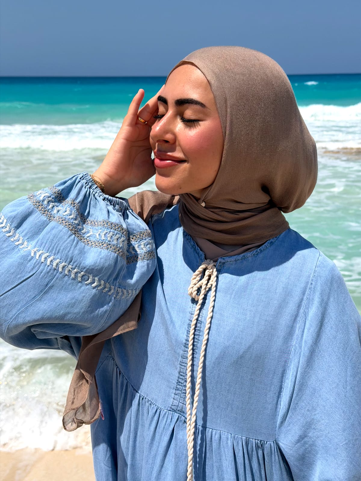 Cloud Denim Embroidered Maxi Dress