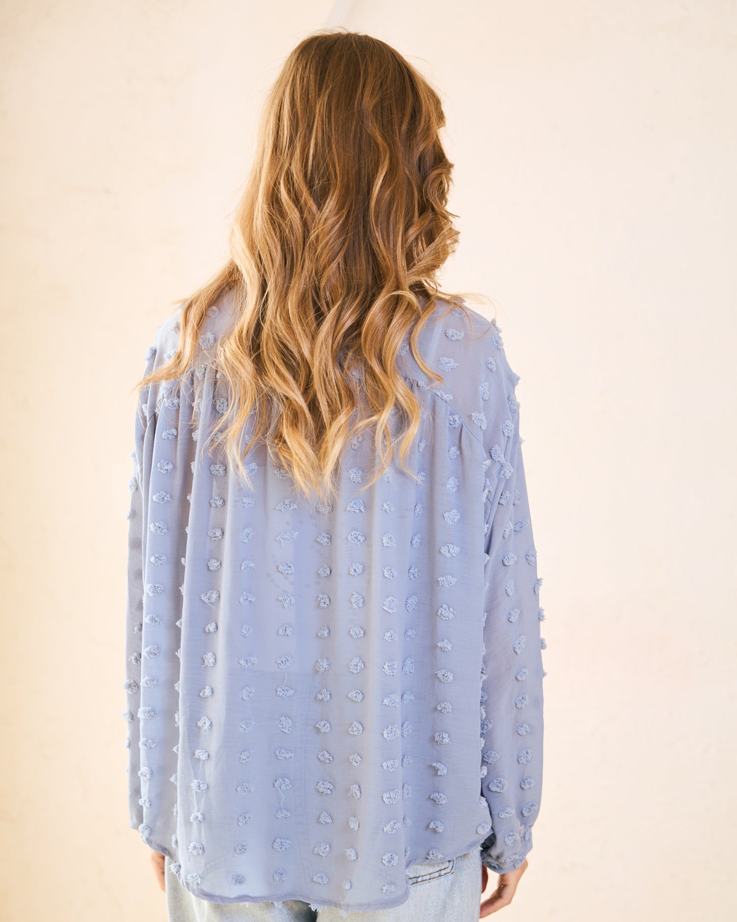 Dusty Blue Pom-Pom Chiffon Blouse