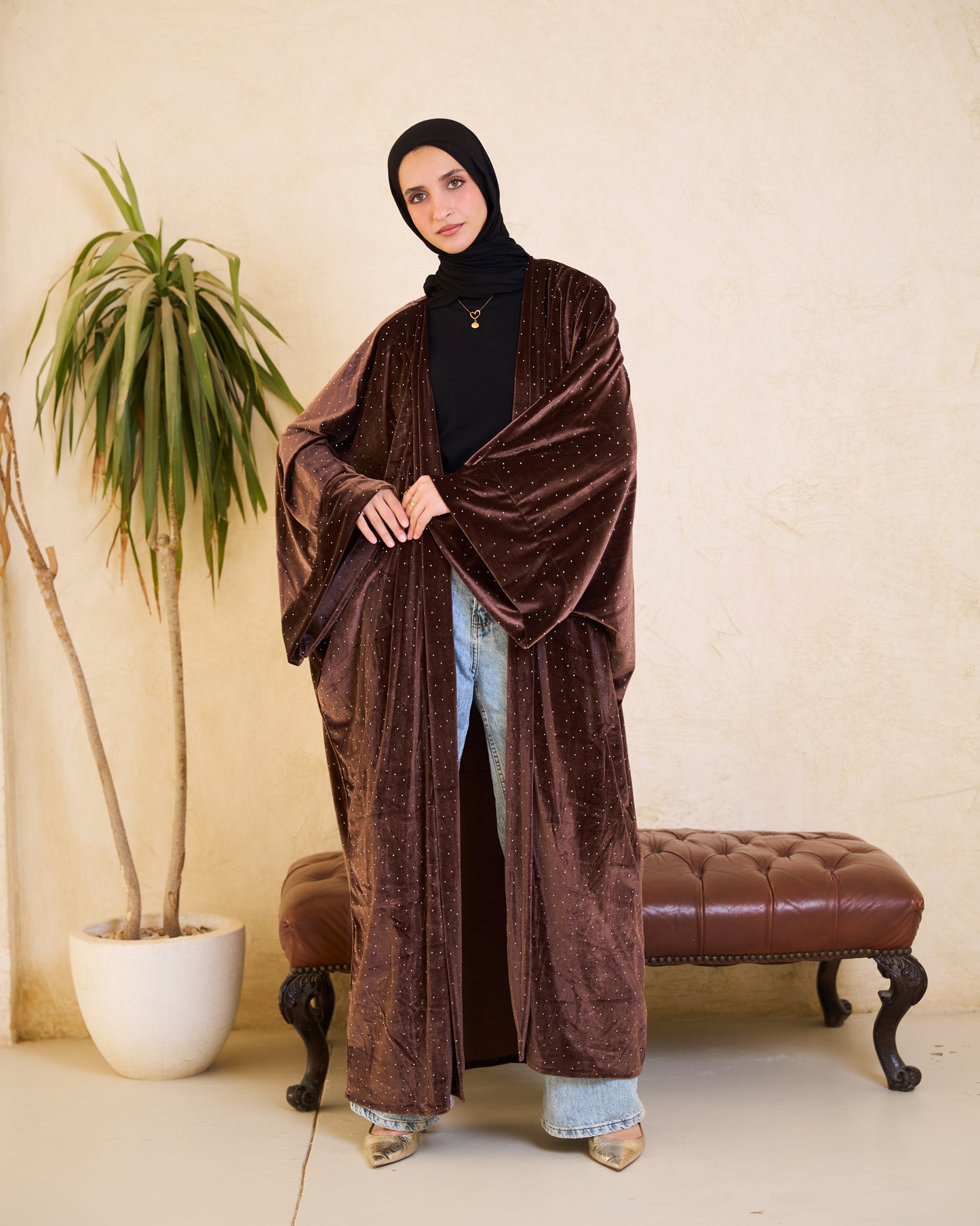 Mocha Stardust Velvet Kaftan – Ramadan Edition