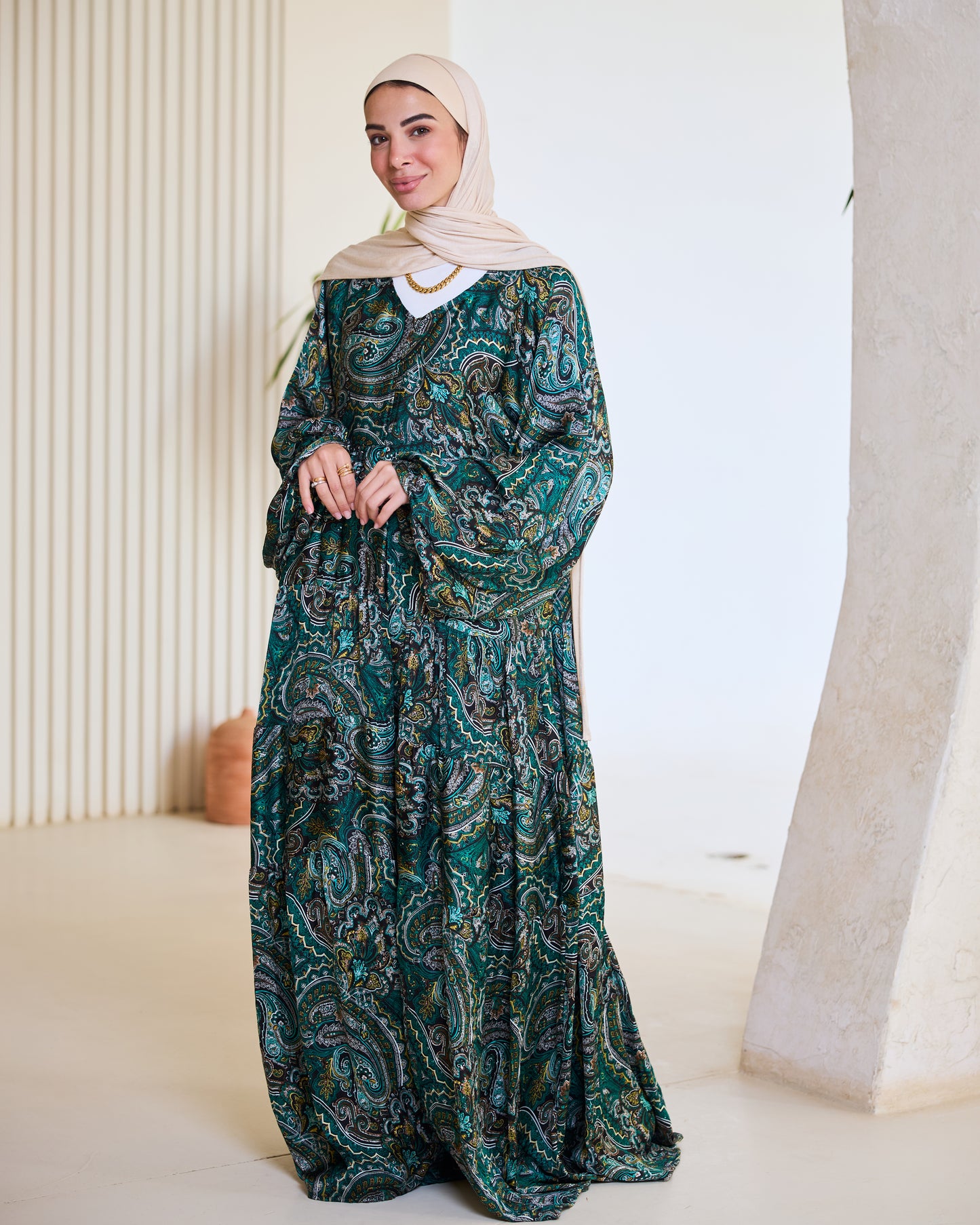Bohemian Paisley Print Maxi Dress In Emerald Green (Limited Edition)