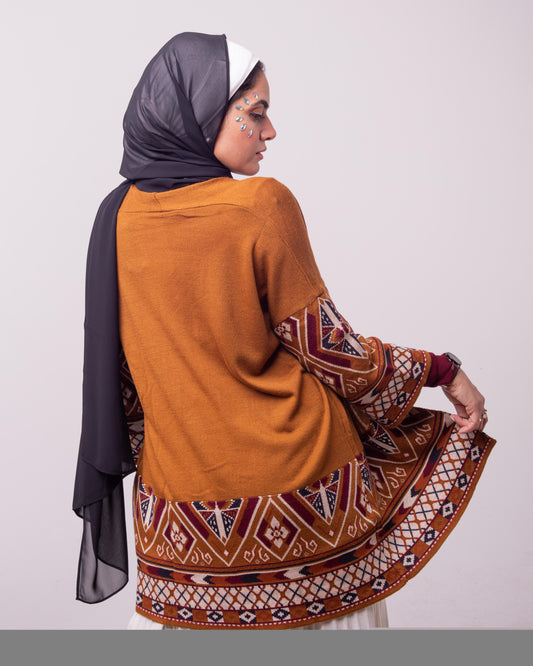 Turkish printed cardigan in bronze