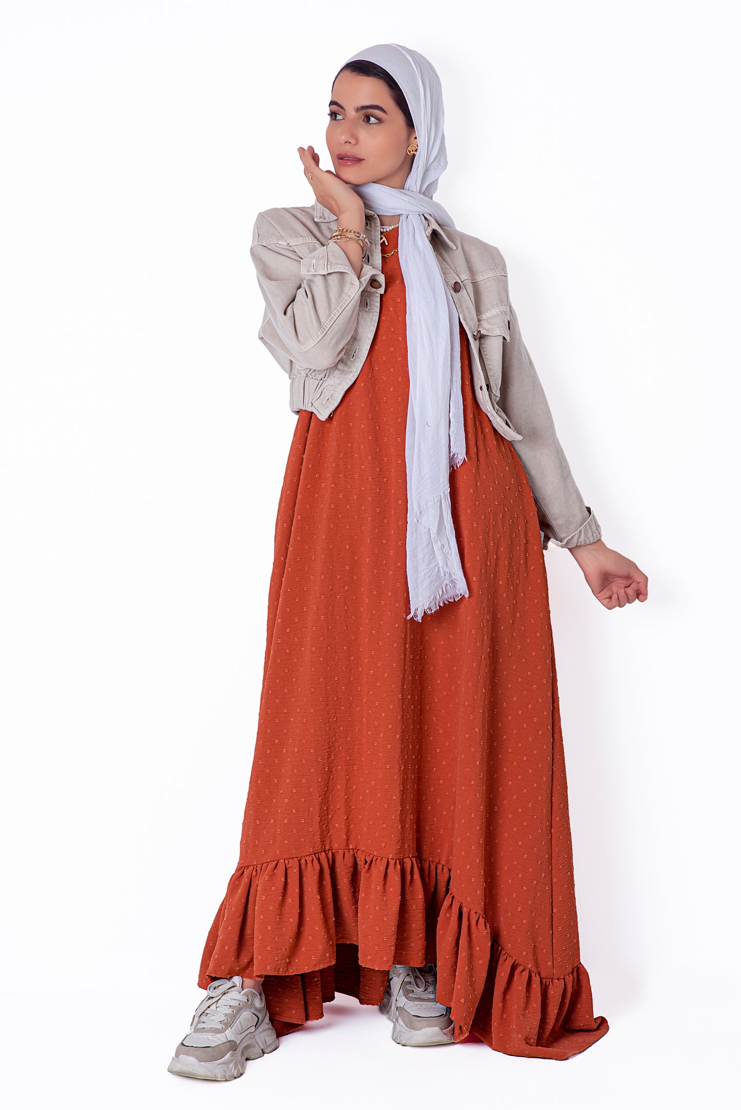 Brownish Orange Sleeveless Dress