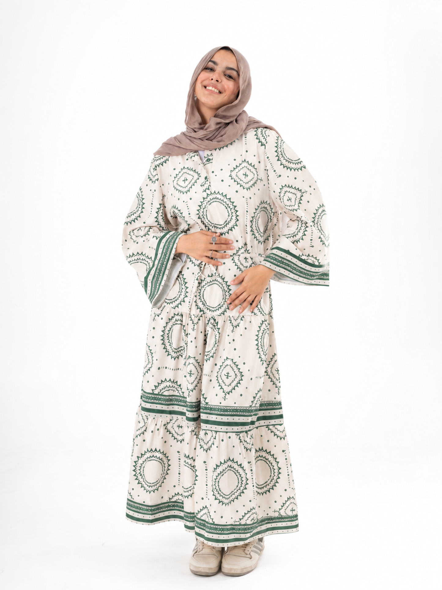 Tiered Patterned Dress olive