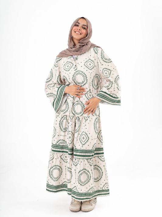 Tiered Patterned Dress olive