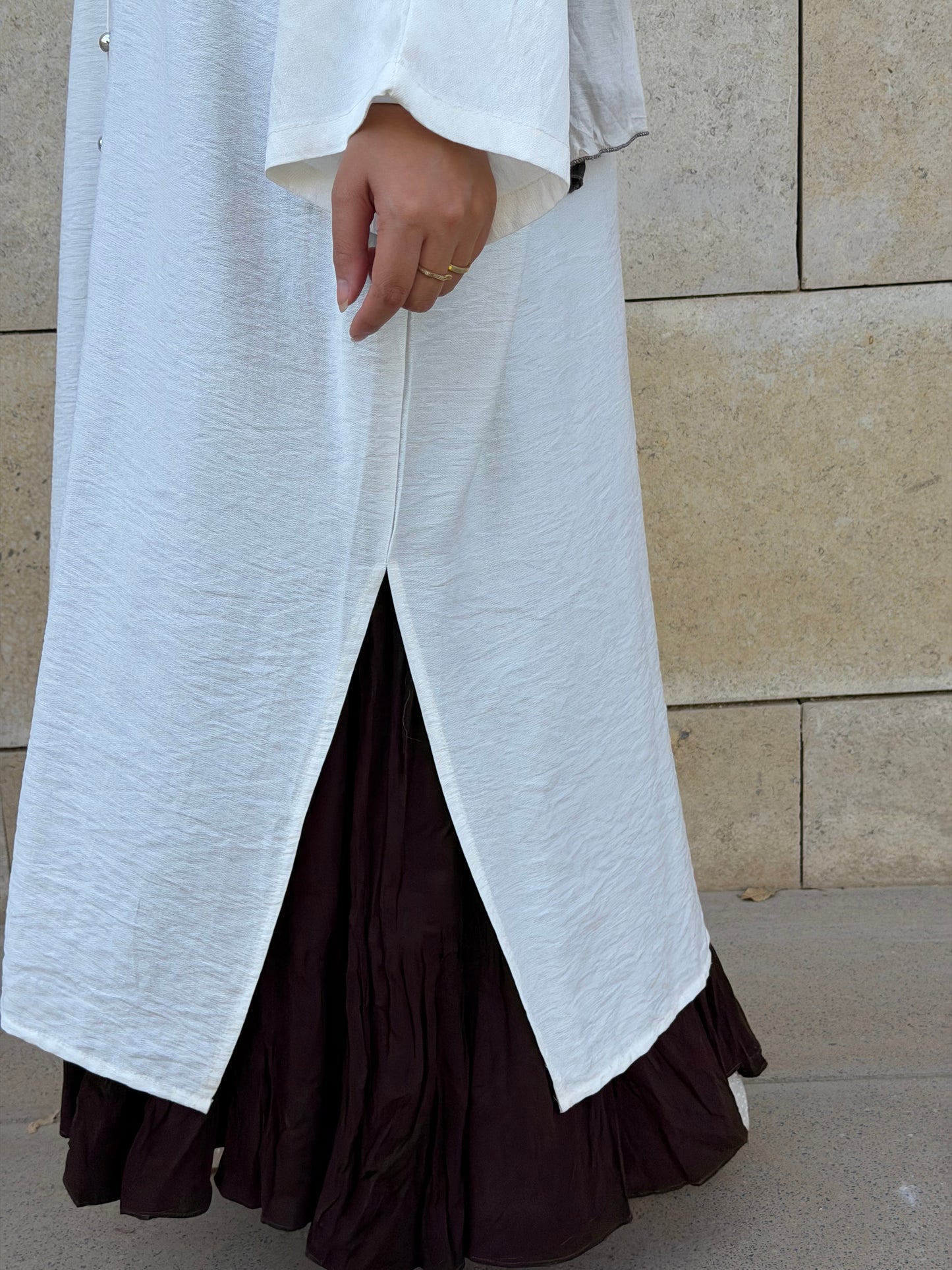 Pearl Button Long Tunic In White
