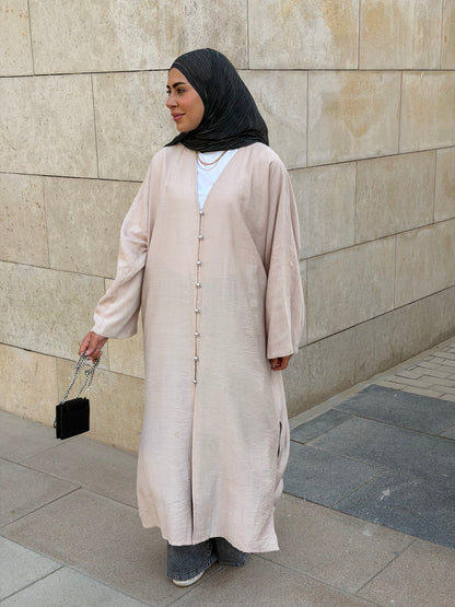 Pearl Button Long Tunic In Beige