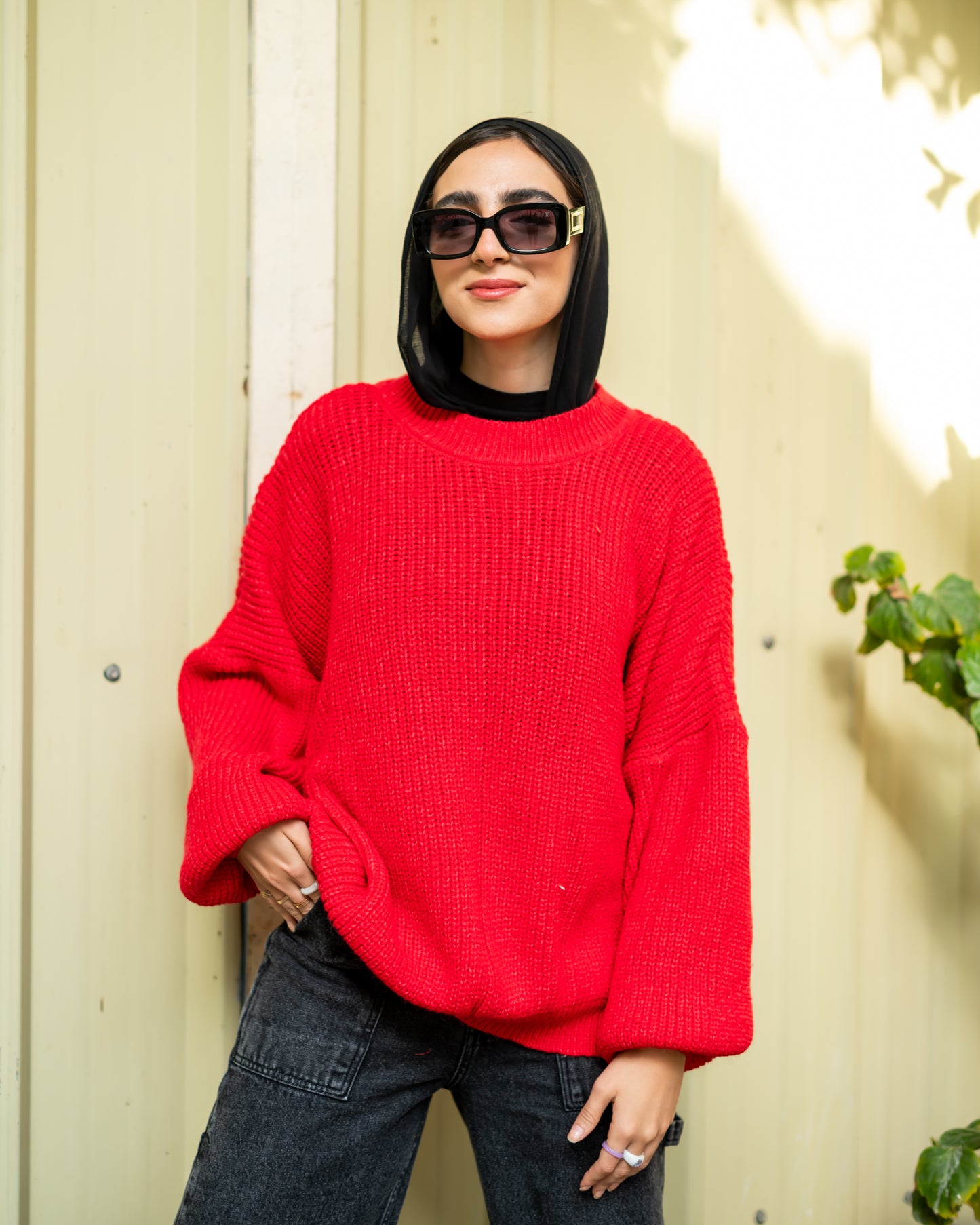 Oversized chunky sweater in Bright red