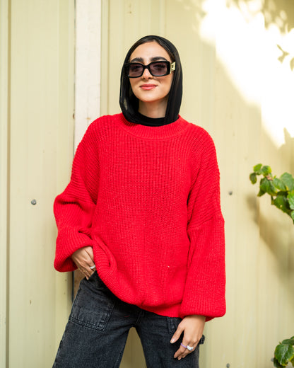 Oversized chunky sweater in Bright red