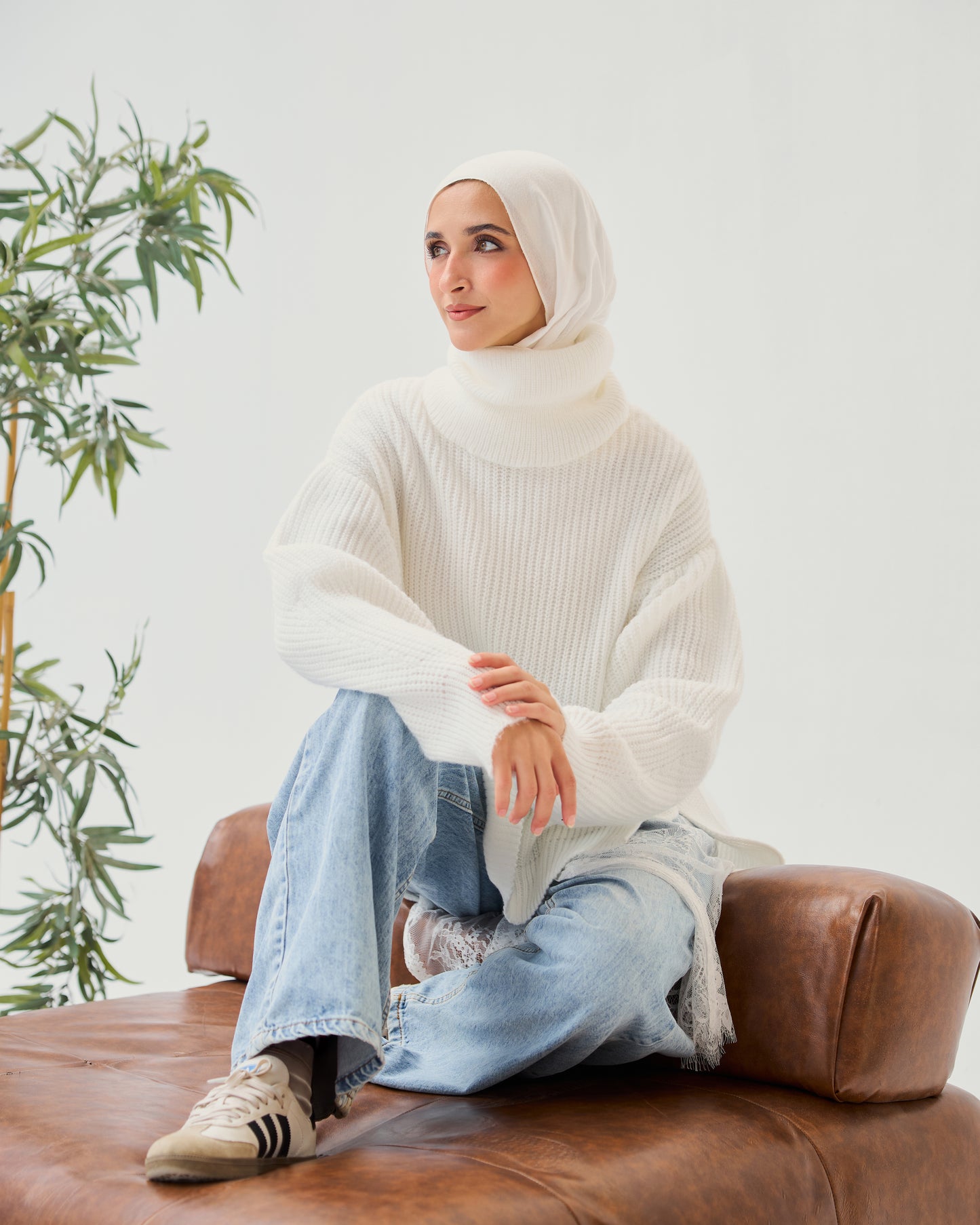 High-Low Turtle-neck Pullover In White