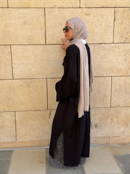Pearl Button Long Tunic In Black