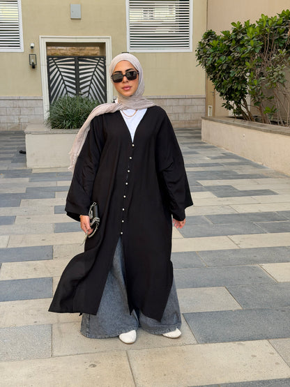 Pearl Button Long Tunic In Black