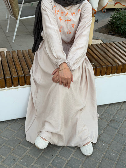 Elena Beige Embroidered  Dress