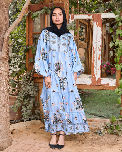 Sky-Blue Paisley Dress