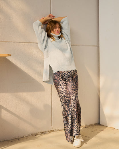 High-Low Turtle-neck Pullover in Baby-blue