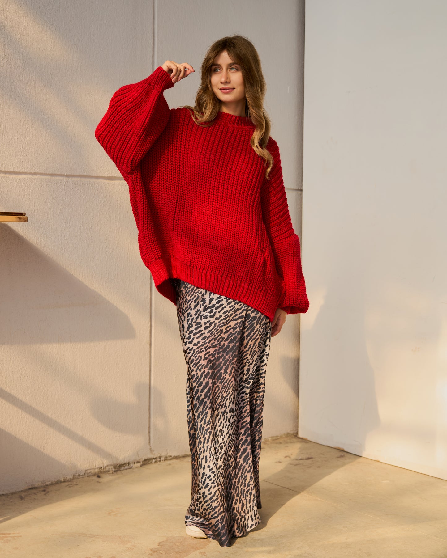 Oversized Chunky Knit Heavy  Sweater in Red