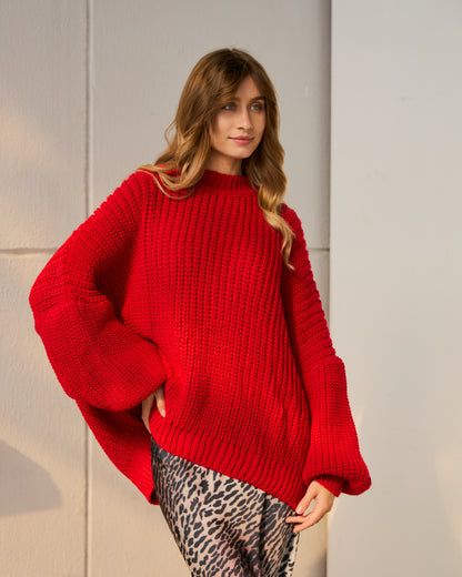 Oversized Chunky Knit Heavy  Sweater in Red