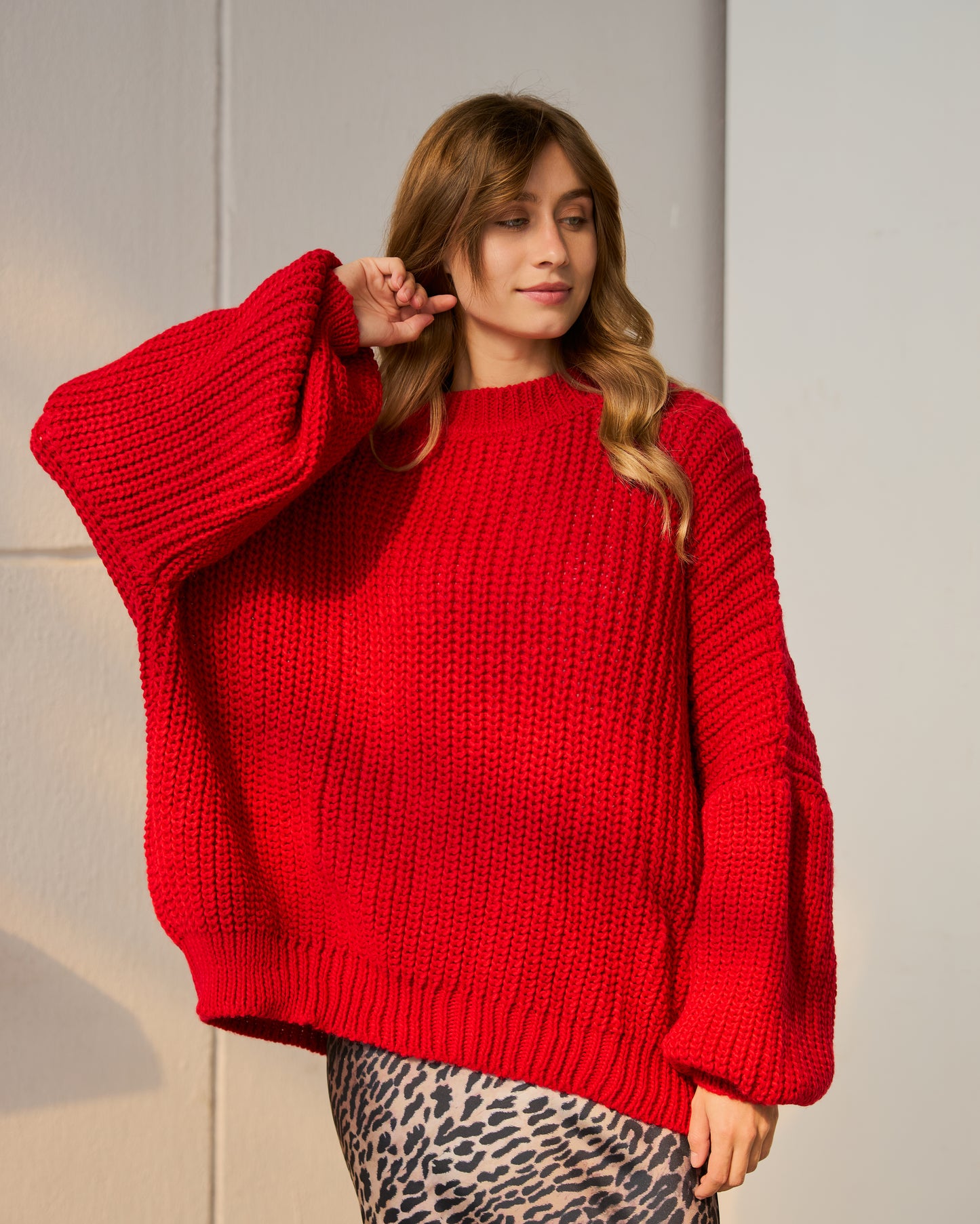 Oversized Chunky Knit Heavy  Sweater in Red