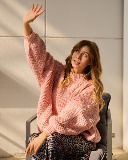 Oversized Chunky Knit Sweater in Rose