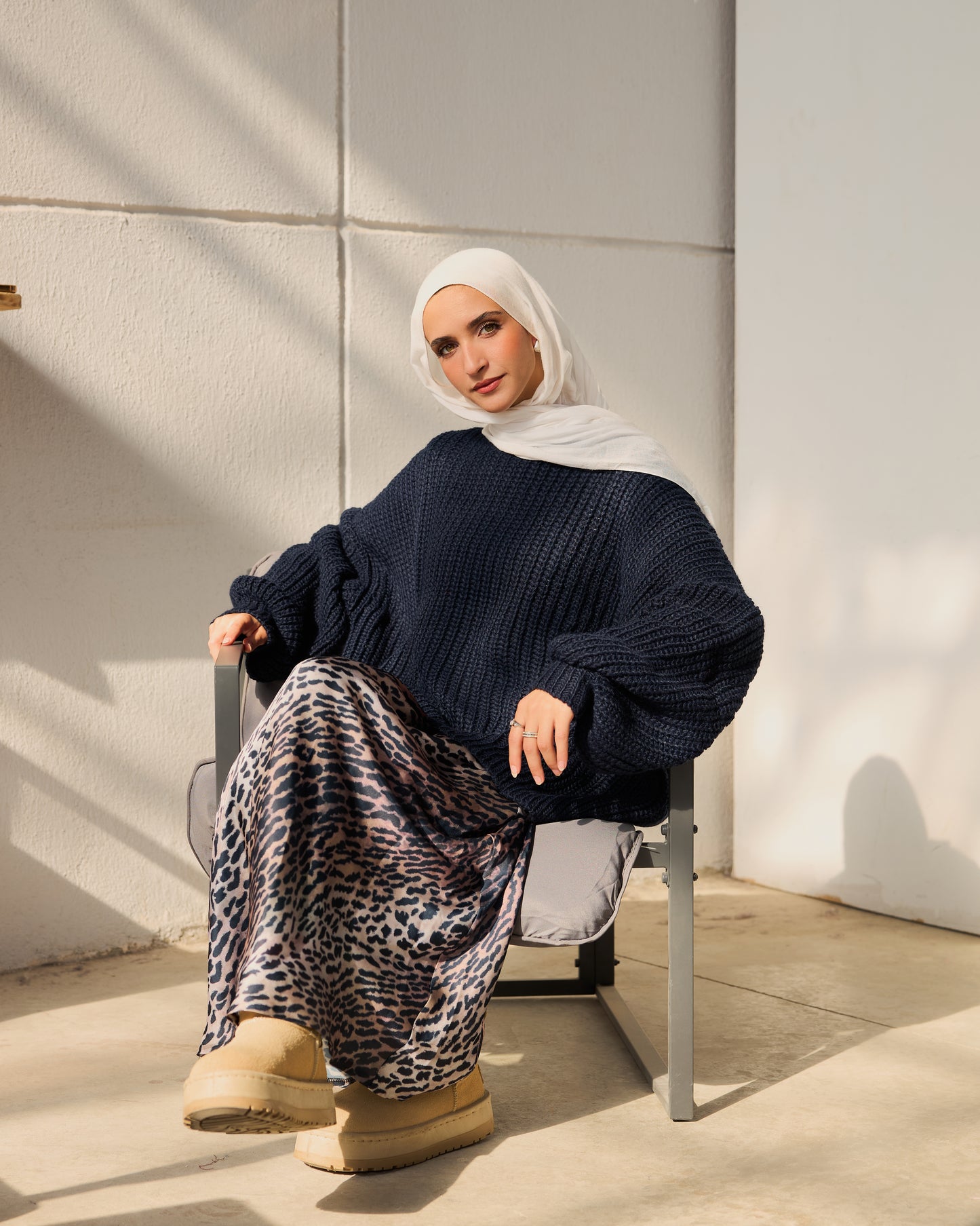 Oversized Chunky Knit Heavy  Sweater in navy blue