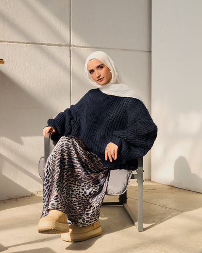 Oversized Chunky Knit Heavy  Sweater in navy blue