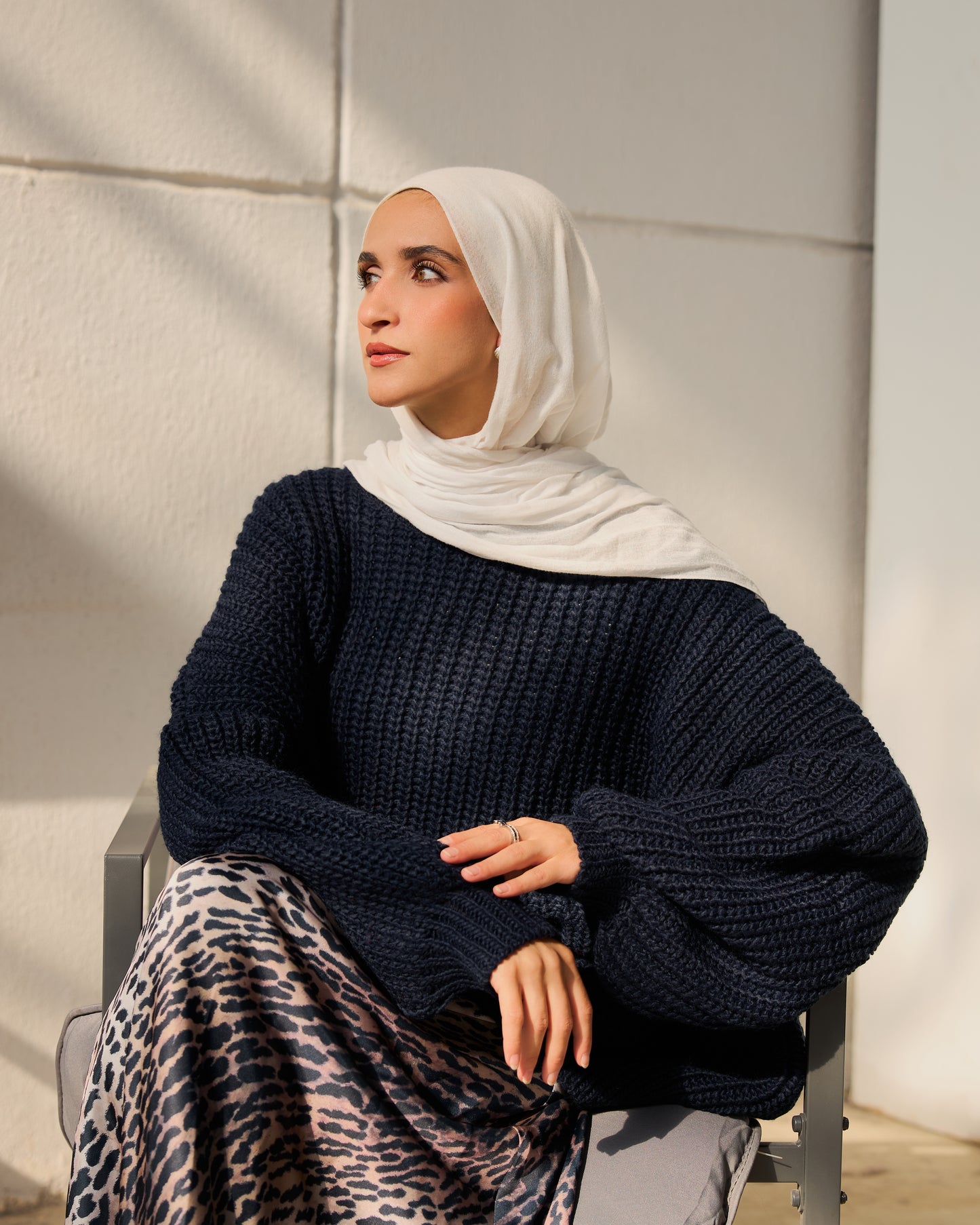 Oversized Chunky Knit Heavy  Sweater in navy blue