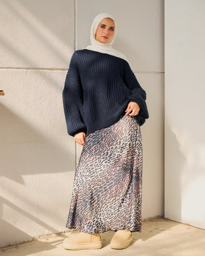 Oversized Chunky Knit Heavy  Sweater in navy blue